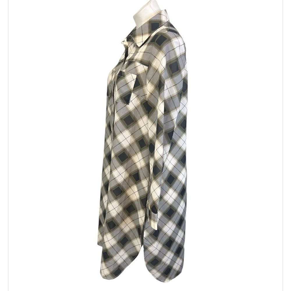 Prana Maxi Shirt Size S olive‎ green Womens Nautical Plaid Snap Front western -8 - Picture 2 of 7